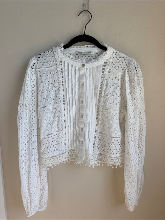 Zara Tops - Zara White Eyelet Lace Button-Front Top